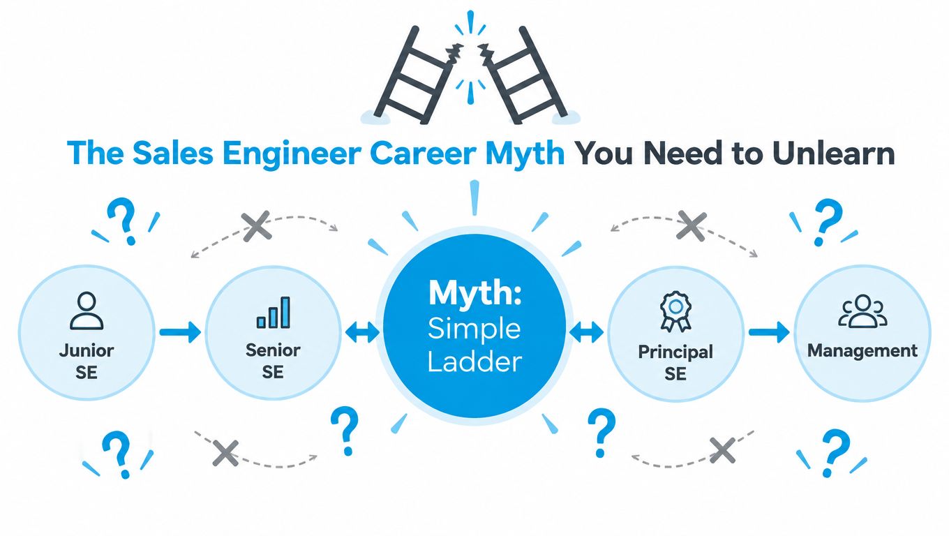 A graphic depicting that the idea of a linear career path for sales engineers is a myth.